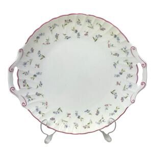 Royal Worcester England Retired 'Forget Me Not' 12" Handled Cake Plate